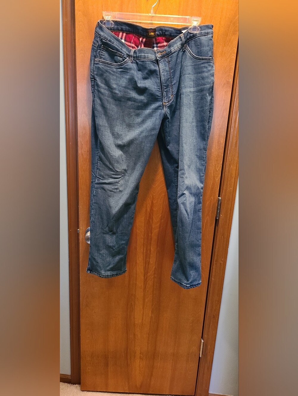 Women's Dark Blue Flannel Lined Denim Jeans - Classic Straight Fit Size 18 Short